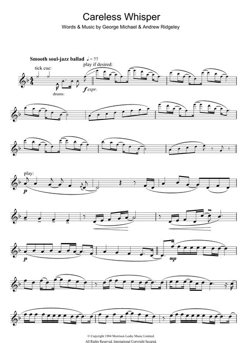 Careless Whisper Sheet Music George Michael Flute Solo