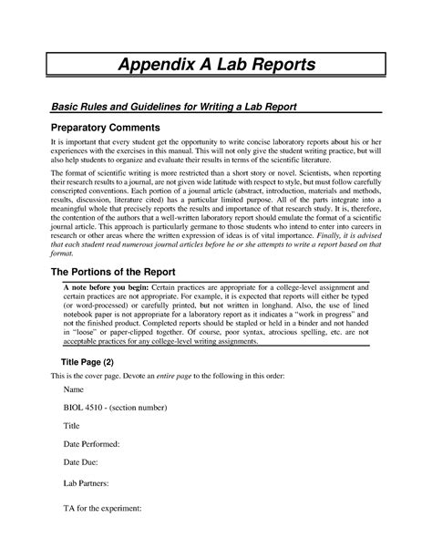 Lab Reports Appendix A Basic Rules And Guidelines For Writing A Lab Report Preparatory