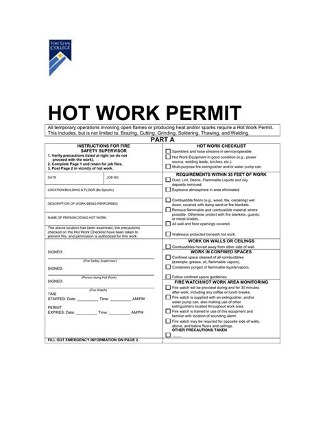 Printable Hot Work Permit Form Printable Forms Free Online