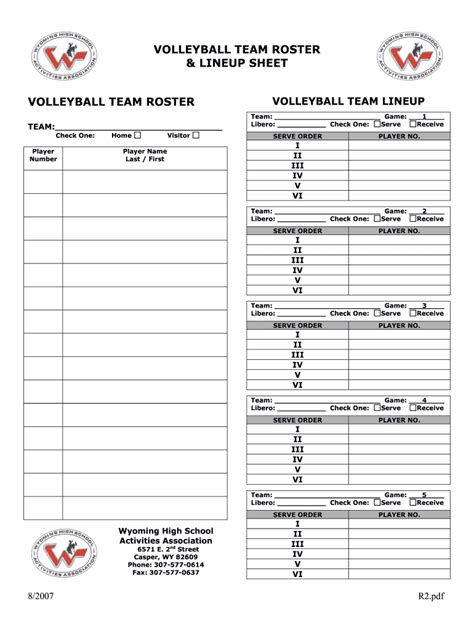 Whsaa Volleyball Team Roster And Lineup Sheet 2007 2022 Fill And Sign