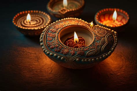 Happy Diwali Or Deepavali Traditional Indian Festival With Clay Diya Oil Lamp Indian Hindu