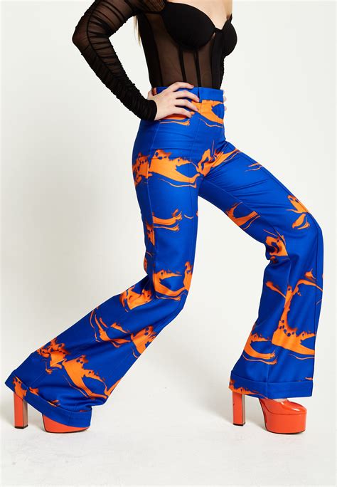 House Of Holland Marble Print Trousers In Blue And Orange House Of Holland®
