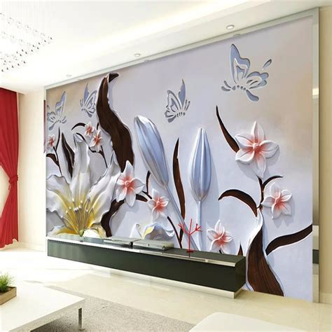 Beibehang Modern Murals Floral Background Embossed Lily 3d Living Room
