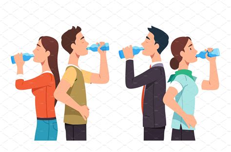 Thirsty People Drinking Beverage Set Food Illustrations ~ Creative Market