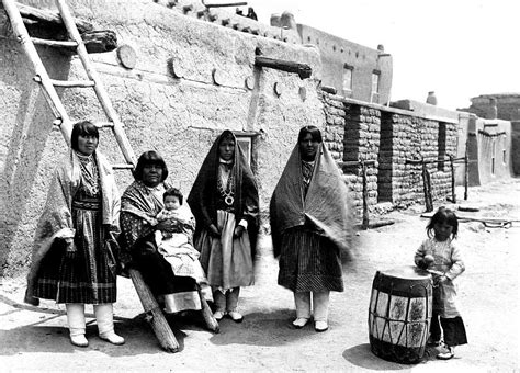 Tewa Women And Children Stand In The Plaza Of San Juan Pueblo New
