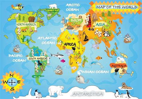 Naklejka Dla Dzieci Mapa Świata Edukacyjna Nr 3 Kolorowa