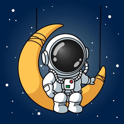 Lindo Astronauta Sentado En La Luna Creciente Vector En Vecteezy