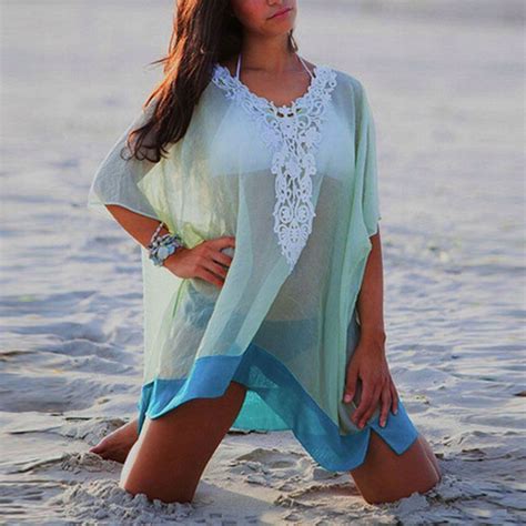 Summer Beach Dress Woman Mesh V Neck Bikini Sarong Beach Wrap Cover Up