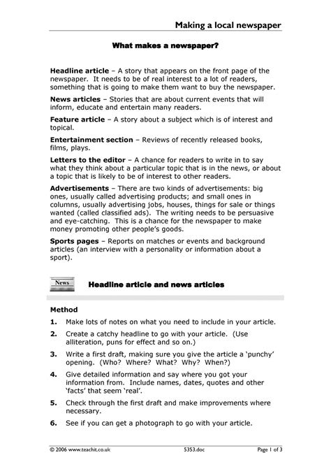 The results of research on lexics, syntax, structure of newspaper articles and headlines are provided. KS3 Writing | Media texts | Teachit English