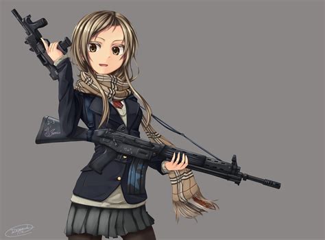 Character Holding Rifle Digital Wallpaper Anime Anime Girls Gun My