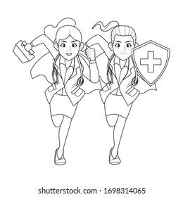 Super Female Doctors Staff Comic Characters Stock Vector Royalty Free