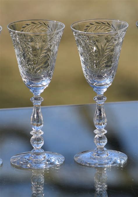 Vintage Etched Wine Glasses Set Of 4 Cambridge Dover Circa 1940s After Dinner Drink