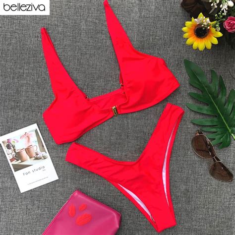 Belleziva Sexy Brazilian Bikini Monokini High Cut Tankini Buckle Swimsuit Push Up Bathing Suit