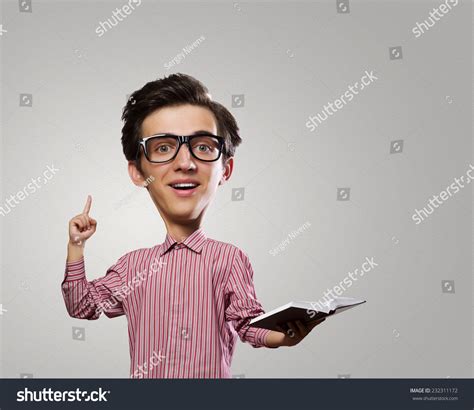 Young Funny Man In Glasses With Big Head Stock Photo