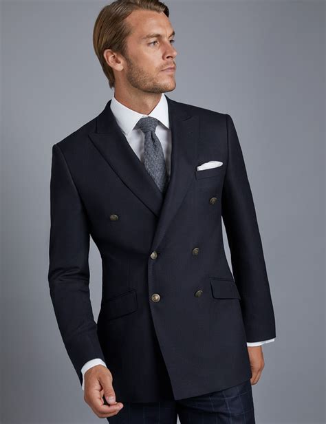 100 Wool Mens Double Breasted Blazer With Single Back Vent In Navy