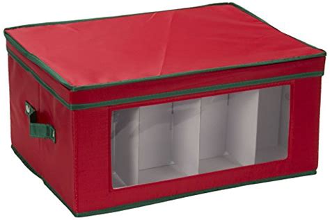 Household Essentials 542red Holiday China Storage Chest With Lid And Handles Balloon Goblet