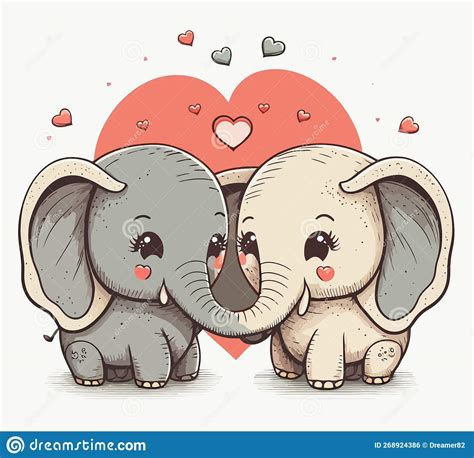 Two Cute Elephants In Love Look At Each Other Stock Illustration