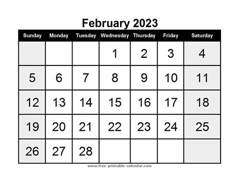 Blank Calendar February 2023 Free Printable