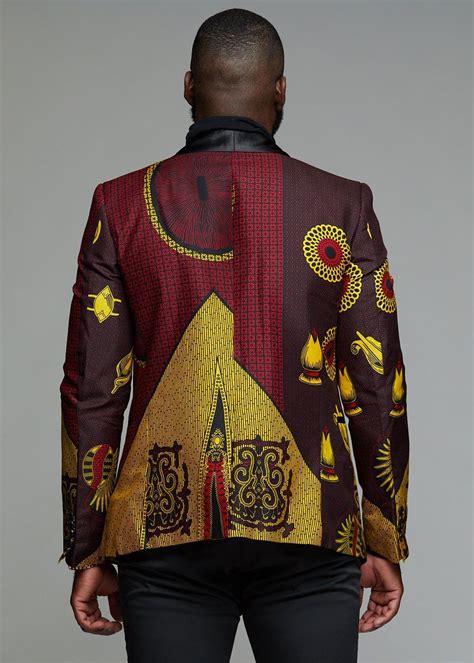 Rammy Mens African Print Blazer Jacket Burgundygoldblack Diyanu