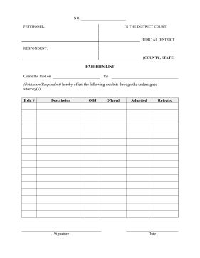 Free download the biggest collection of templates. Printable Exhibit List Legal Pleading Template