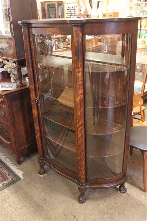 When Should You Refinish An Antique  Two Oak Curved Glass China Display Cabinets In 2020