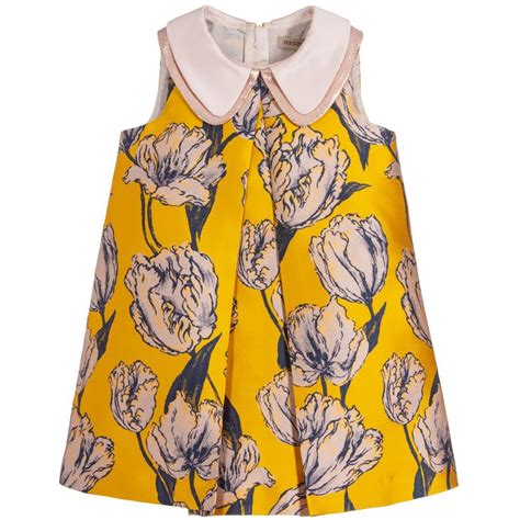 Hucklebones London Yellow And Blue Jacquard Dress For Girl By Hucklebones