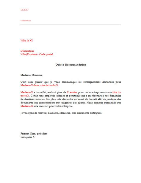 La lettre de recommandation ne doit pas être une simple lettre de complaisance. Lettre de recommandation pour un employé - Docutexte