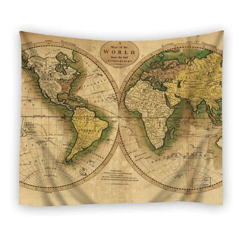 Popcreation Maps Ancient World Map Tapestry Polyester Fabric Tapestries Wall Art Hanging 60x80