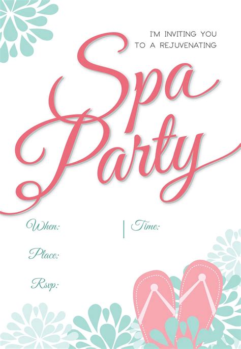 Spa Splendors Free Printable Party Invitation Template Greetings Island Spa Party