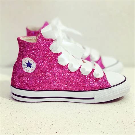 Girls High Top Hot Pink Glitter Converse All Stars 300 Colors To