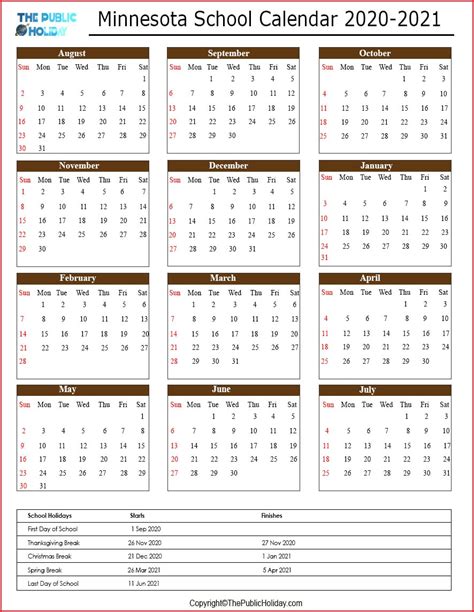 Minnesota School Holidays 2101 Calendar Date And Terms