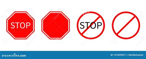 Prohibition No Symbol Red Round Stop Warning Road Sign Set Line