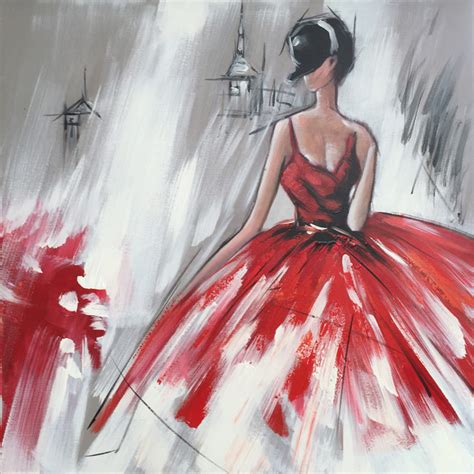 In Stock Abstract Hand Painted Dancing Girl In Red Dress Ii Oil