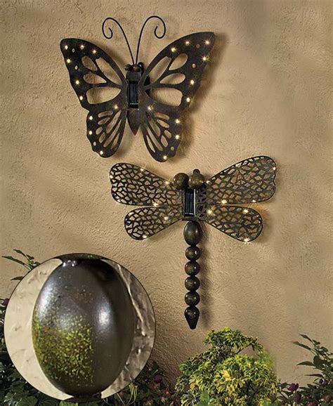 Solar Butterfly Or Dragonfly Wall Art Sculpture Led Lights Bronze