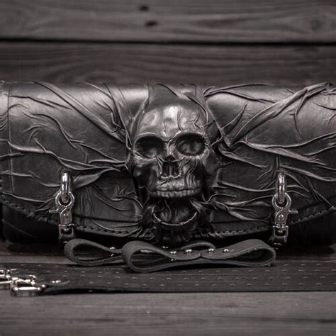 Motorcycles Black Leather Fork Bag Skull Etsy