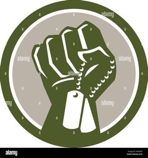 Illustration Of A Clenched Fist Clutching Holding Dogtag Viewed From