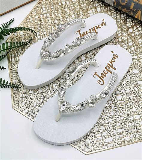 White Flip Flops Bridal Flip Flops Bridesmaid Flip Flops Beach Etsy