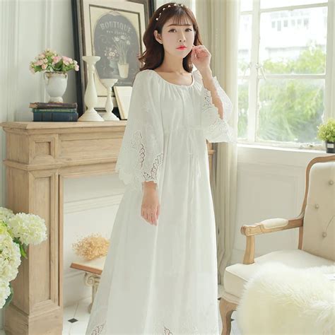 Buy Vintage Dress Cotton White Long Dress Women Rococo Nightgown Sleepwear