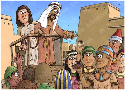 genesis 37 joseph sold into slavery scene 07 potiphur buys joseph in egypt bible cartoons