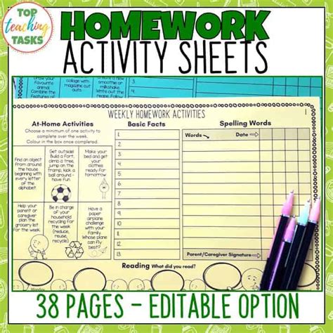 Homework Activity Sheets For The Whole Year Editable Homework Sheets