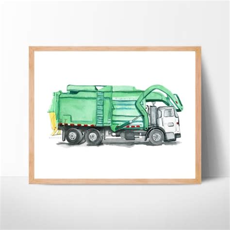 Garbage Truck Art Print Boy Room Prints Trash Back Compactor Etsy Canada