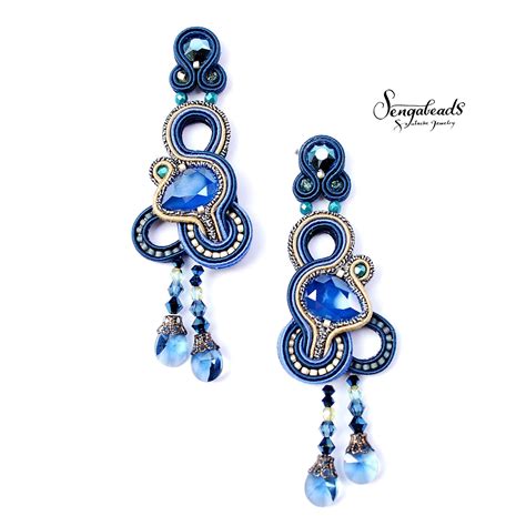 Colorful earrings. Colorful soutache. Blue earrings. Swarovski earrings. Colorful chandeliers. D ...