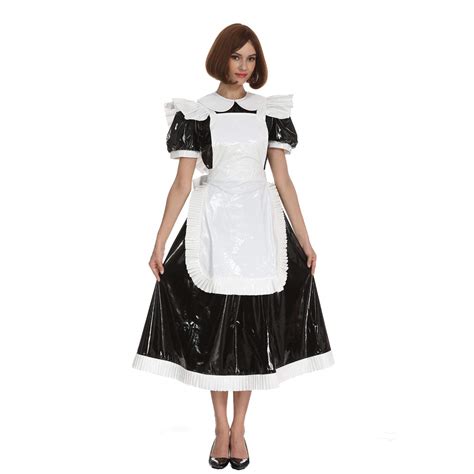 Buy Women French Maid Lockable Medium Length Black Pvc Dress Uniform