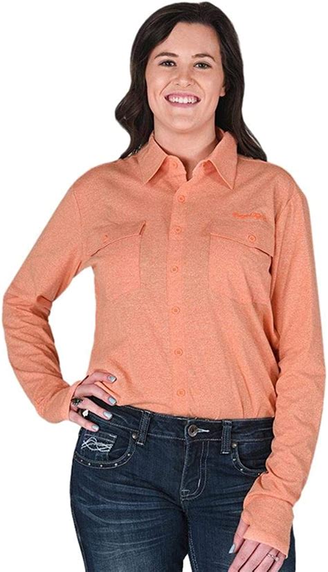 Cowgirl Tuff Western Shirt Womens Ls Solid Button Coral 100318 At