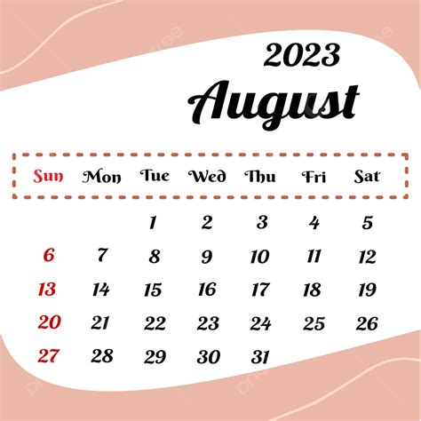 Gambar Kalender Agustus 2023 Agustus Kalender Bulan Png Dan Vektor Dengan Background