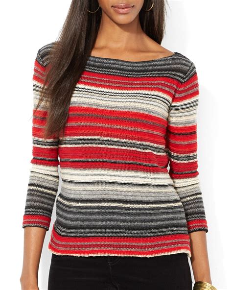 Lyst Ralph Lauren Lauren Striped Boat Neck Sweater In Red