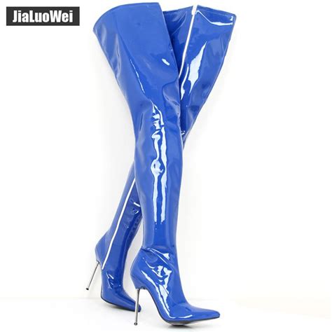 buy thigh boots crotch high sexy fetish long boots 12cm extreme high heel over the knee shiny