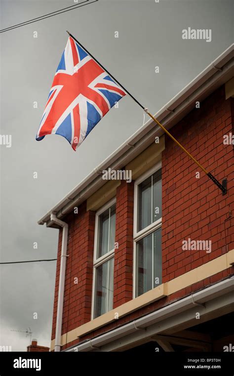 Union Jack Flag Flying Outside Terraced House In Oakengates Telford