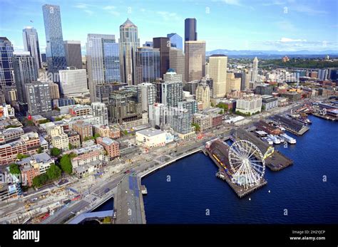 Aerial Views Of Seattle Washington Usathe City Skyline And Elliott