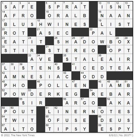 New York Times Monday August 8 2022 Crossword Solutions Daily